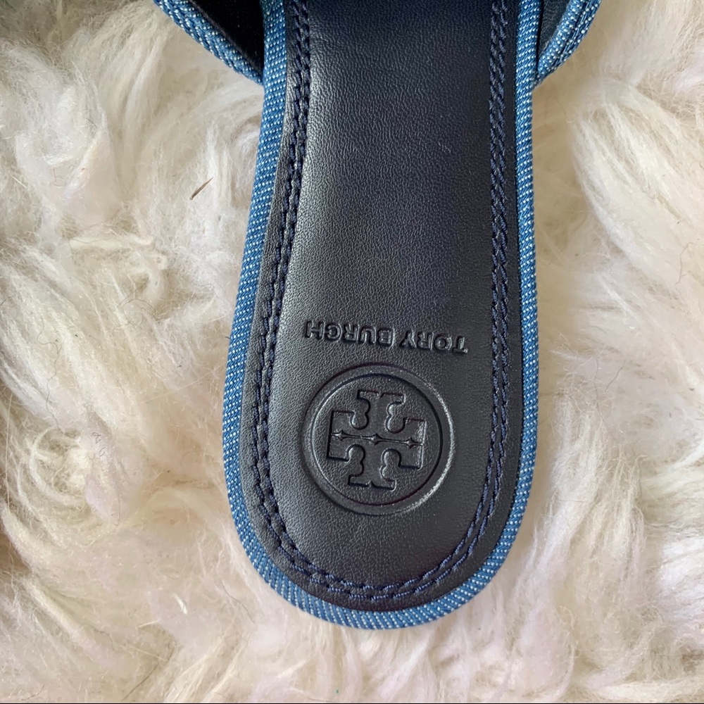 NIB TORY BURCH Annabelle Chambray Bow Slide Sandal - Picture 10 of 11